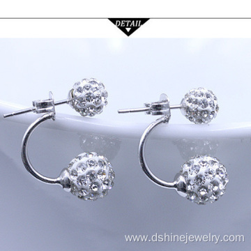 Silver Crystal Disco Ball Shamballa Stud Earrings for Women